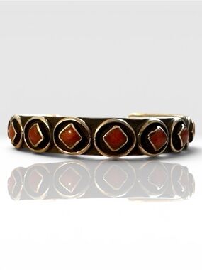 A. Cachini Zuni Handcrafted Silver Cuff Bracelet with Coral